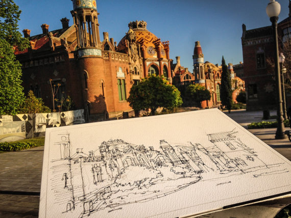 Hospital-de-Sant-Pau-Pavellons-watercolor-print