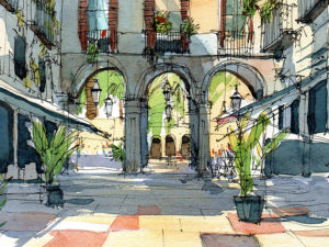 pl.reial-portics-drawing-barcelona-wtercolor-print