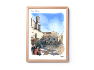 pl-del-rei-campanar-Barcelona watercolor print