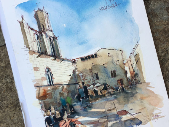 pl-del-rei-campanar-Barcelona watercolor print