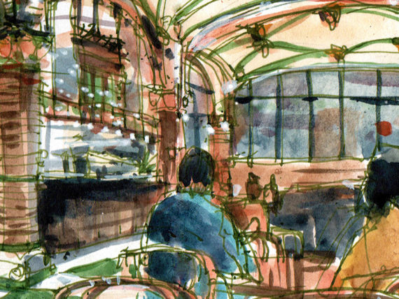 palau-de-la-musica-drawing-Barcelona watercolor-print