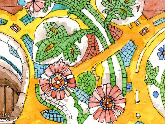 palau-de-la-musica-mosaic-drawing-Barcelona-watercolor-print palau-de-la-musica-mosaic-drawing-Barcelona-watercolor-print