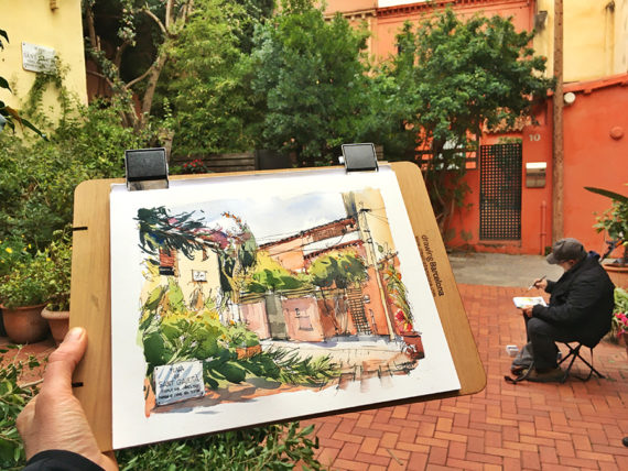 plaça-de-sant-gaietà-sarria-drawing-barcelona-watercolor-print