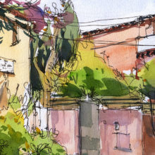 plaça-de-sant-gaietà-sarria-drawing-barcelona-watercolor-print