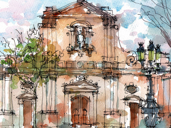 barceloneta-church-print-drawing-barcelona