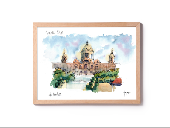 P046-montjuic-mnac-drawing-barcelonamontjuic-mnac-drawing-barcelona-watercolor-print montjuic-mnac-drawing-barcelona-watercolor-print