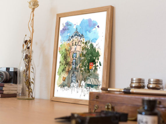 plaza-catalunya-watercolor-barcelona