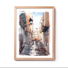 el-born-carrer-de-les-caputxes-barcelona-watercolor-print