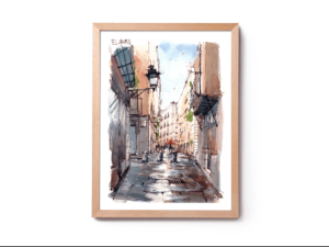 el-born-carrer-de-les-caputxes-barcelona-watercolor-print
