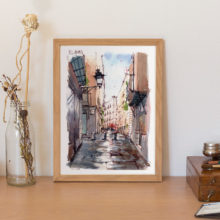 el-born-carrer-de-les-caputxes-barcelona-watercolor-print