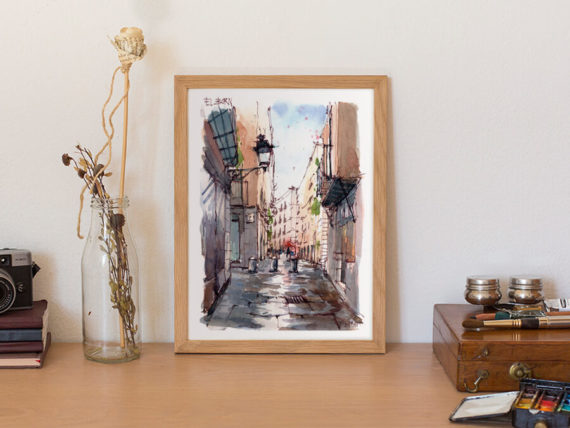 el-born-carrer-de-les-caputxes-barcelona-watercolor-print