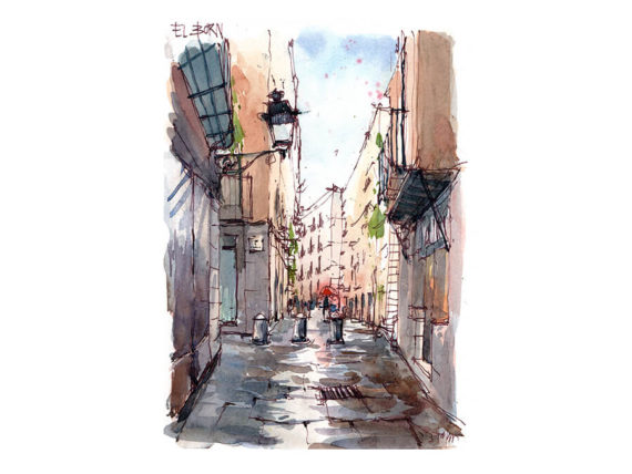 el-born-carrer-de-les-caputxes-barcelona-watercolor-print