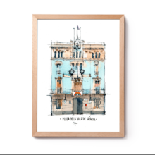 pl-de-la-vila-ens-en-sortirem-drawing-barcelona-original-watercolor