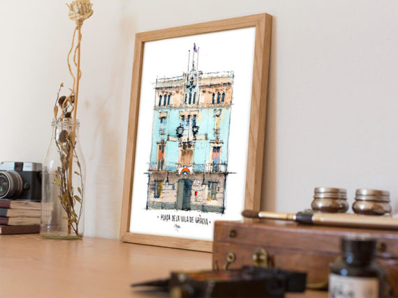 pl-de-la-vila-ens-en-sortirem-drawing-barcelona-original-watercolor