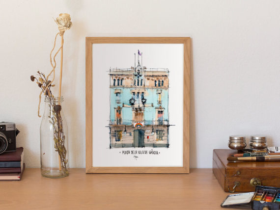 pl-de-la-vila-ens-en-sortirem-drawing-barcelona-original-watercolor