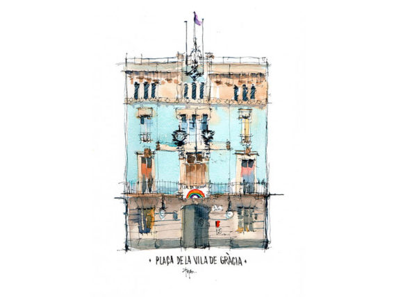 pl-de-la-vila-ens-en-sortirem-drawing-barcelona-original-watercolor