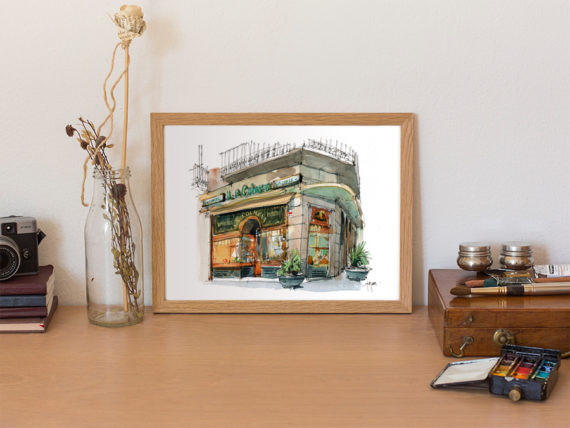 pastisseria-la-colmena-original-watercolor-print-drawing-barcelona pastisseria-la-colmena-original-watercolor-print-drawing-barcelona