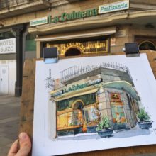 pastisseria-la-colmena-original-watercolor-print-drawing-barcelona pastisseria-la-colmena-original-watercolor-print-drawing-barcelona