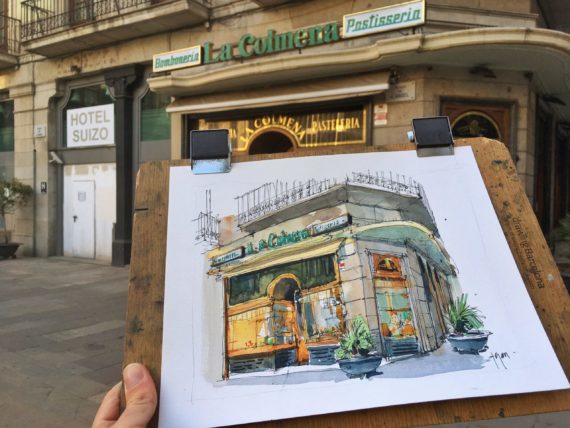 pastisseria-la-colmena-original-watercolor-print-drawing-barcelona pastisseria-la-colmena-original-watercolor-print-drawing-barcelona