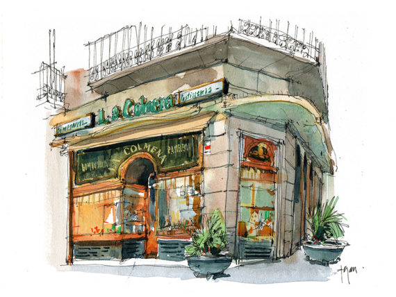 pastisseria-la-colmena-original-watercolor-print-drawing-barcelona pastisseria-la-colmena-original-watercolor-print-drawing-barcelona