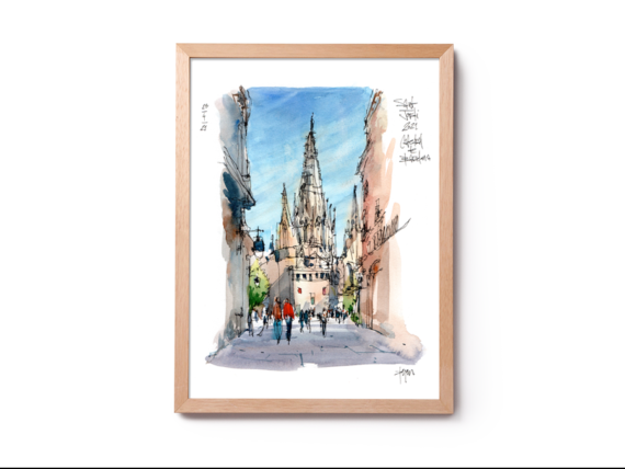 catedral-sant-jordi-original-watercolor-print-drawing-barcelona catedral-sant-jordi-original-watercolor-print-drawing-barcelona