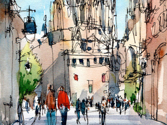 catedral-sant-jordi-original-watercolor-print-drawing-barcelona catedral-sant-jordi-original-watercolor-print-drawing-barcelona