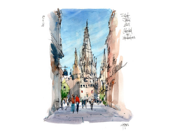 111-catedral-sant-jordi-original-watercolor-print-drawing-barcelona-5 catedral-sant-jordi-original-watercolor-print-drawing-barcelona