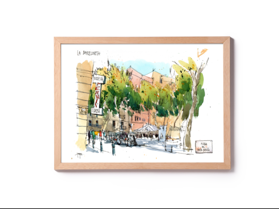 Barceloneta-pl-poeta-bosca-original-watercolor-print Barceloneta-pl-poeta-bosca-original-watercolor-print