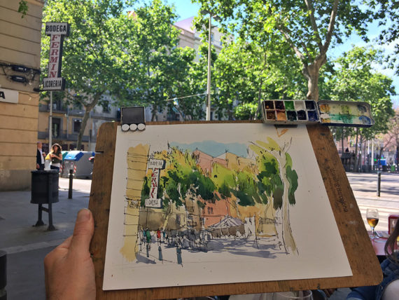 Barceloneta-pl-poeta-bosca-original-watercolor-print Barceloneta-pl-poeta-bosca-original-watercolor-print