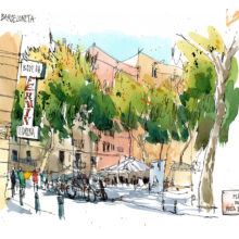 Barceloneta-pl-poeta-bosca-original-watercolor-print Barceloneta-pl-poeta-bosca-original-watercolor-print