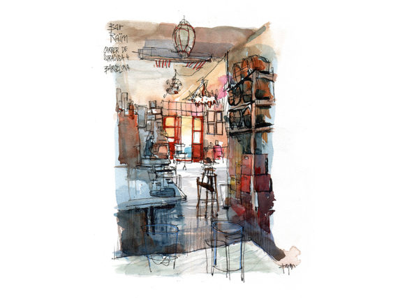 bar-raim-el-cubanito-original-watercolor-print-drawing-barcelona bar-raim-el-cubanito-original-watercolor-print-drawing-barcelona