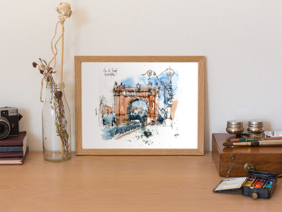 arc-de-triomf-original-watercolor-print-drawing-barcelona arc-de-triomf-original-watercolor-print-drawing-barcelona