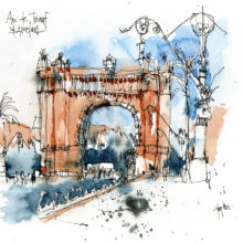 arc-de-triomf-original-watercolor-print-drawing-barcelona arc-de-triomf-original-watercolor-print-drawing-barcelona