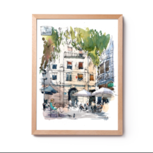 plaça-de-narcis-oller-del-barri-de-gràcia-original-watercolor-print-drawing-barcelona plaça-de-narcis-oller-del-barri-de-gràcia-original-watercolor-print-drawing-barcelona