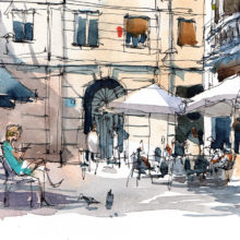 plaça-de-narcis-oller-del-barri-de-gràcia-original-watercolor-print-drawing-barcelona plaça-de-narcis-oller-del-barri-de-gràcia-original-watercolor-print-drawing-barcelona