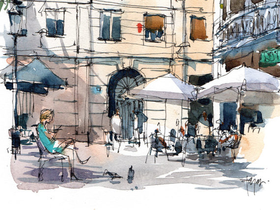 plaça-de-narcis-oller-del-barri-de-gràcia-original-watercolor-print-drawing-barcelona plaça-de-narcis-oller-del-barri-de-gràcia-original-watercolor-print-drawing-barcelona