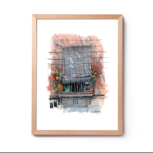 san-agusti-vell-balcony-born-original-watercolor-print-drawing-barcelona san-agusti-vell-balcony-born-original-watercolor-print-drawing-barcelona