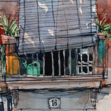 san-agusti-vell-balcony-born-original-watercolor-print-drawing-barcelona san-agusti-vell-balcony-born-original-watercolor-print-drawing-barcelona