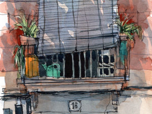 san-agusti-vell-balcony-born-original-watercolor-print-drawing-barcelona
