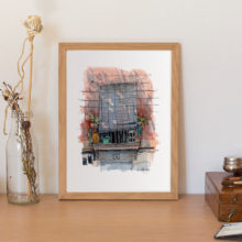 san-agusti-vell-balcony-born-original-watercolor-print-drawing-barcelona san-agusti-vell-balcony-born-original-watercolor-print-drawing-barcelona