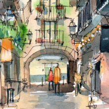 carrer-de-la-volta-dels-tamorets-pluja-original-drawing-barcelona
