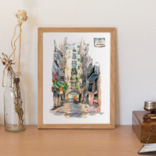 carrer-de-la-volta-dels-tamorets-pluja-original-drawing-barcelona