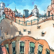 lapedrera-terrace-gaudi-watercolor lapedrera-terrace-gaudi-watercolor