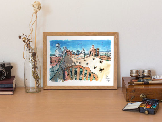 lapedrera-terrace-gaudi-watercolor lapedrera-terrace-gaudi-watercolor