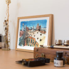 lapedrera-terrace-gaudi-watercolor lapedrera-terrace-gaudi-watercolor