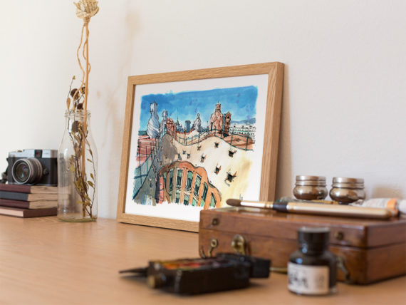 lapedrera-terrace-gaudi-watercolor lapedrera-terrace-gaudi-watercolor