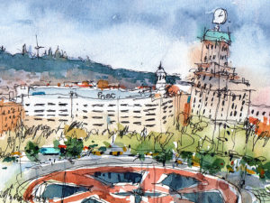 plaça-catalunya-panorama-@drawingbarcelona