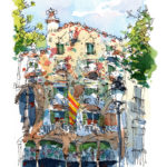 039 Casa Batllo Senyera Watercolor Barcelona Daniel Pagans
