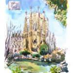 075 Sagrada Família Plaça Gaudí Watercolor Barcelona Daniel Pagans