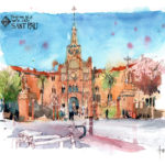 084-Hospital-de-Sant-Pau-Bike-Watercolor-Barcelona-Daniel-Pagans